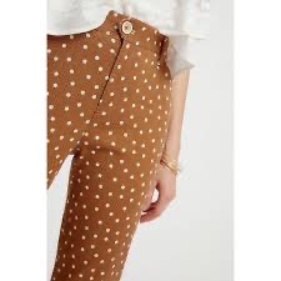 Anthropologie The Essential Slim Polka Dot Pants Brown White Size 6 - Picture 3 of 11